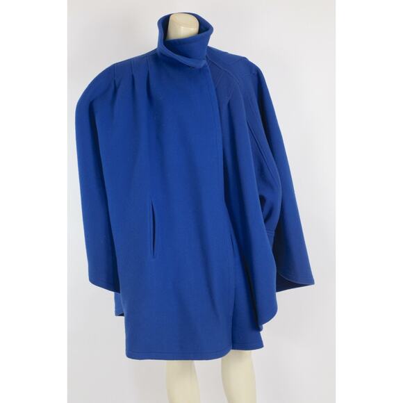 Vintage Cuddle Coat Blue Mock Neck Pleated Cape Coat One Size - Picture 6 of 16